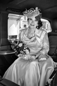 Bride in wedding car